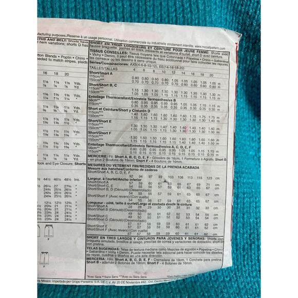 McCalls Sewing pattern 5391 womens shorts sz 4 6 8 10 12 - Picture 5 of 5